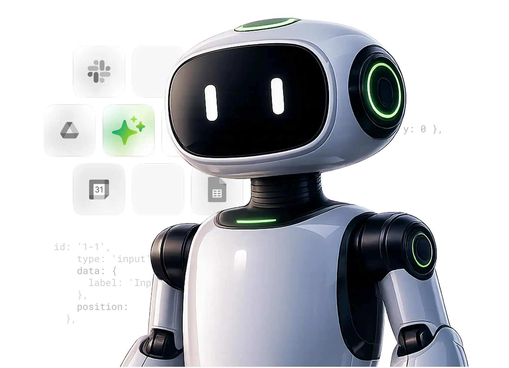 AI assistant robot with workflow builder panels